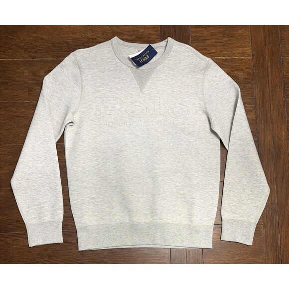 Polo Ralph Lauren Logo Embossed Double Knit Sweatshirt Small S Grey Crewneck NWT
